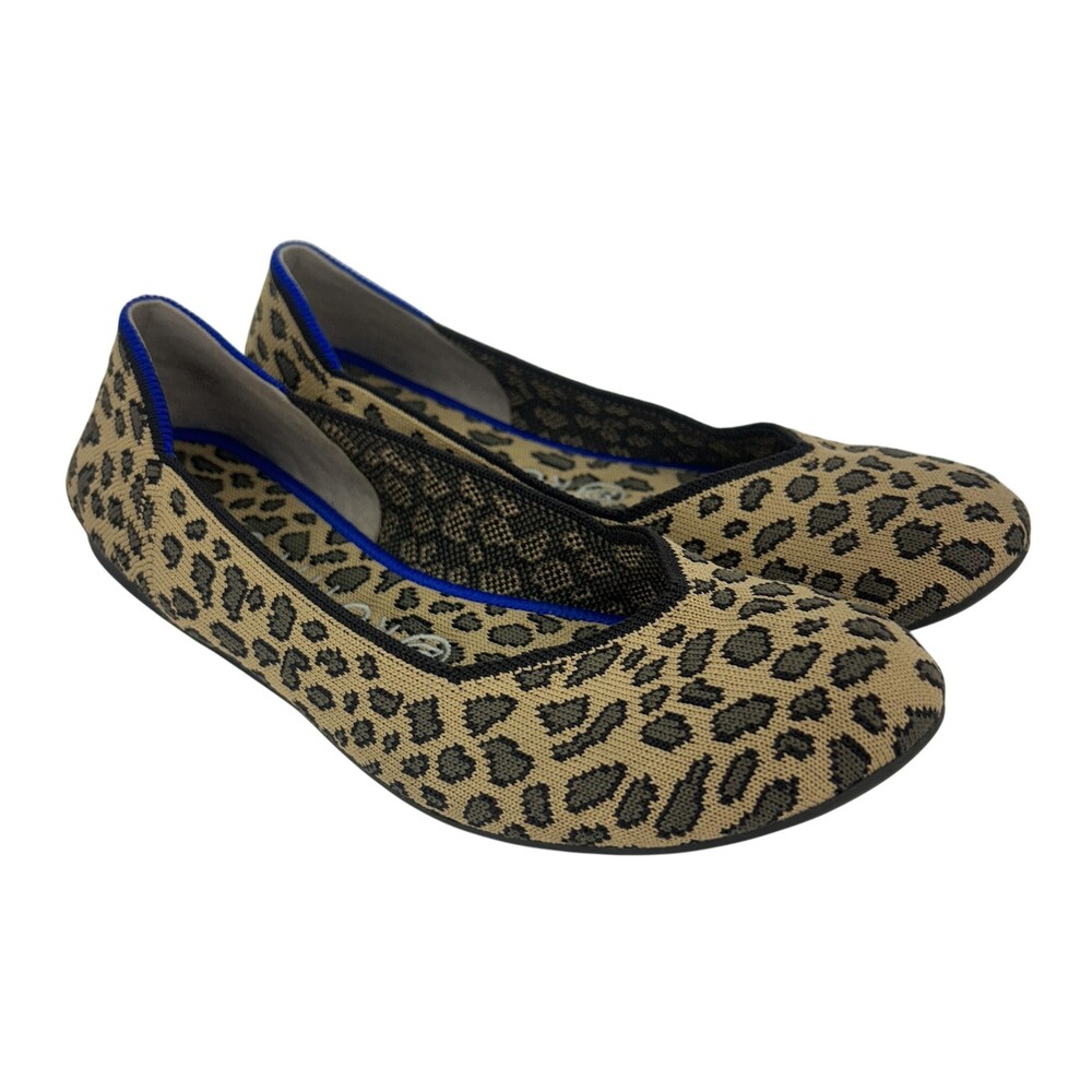 Rothy's The Flat Shoes Womens Size 8 Beige Leopard Print Knit Ballet Flats